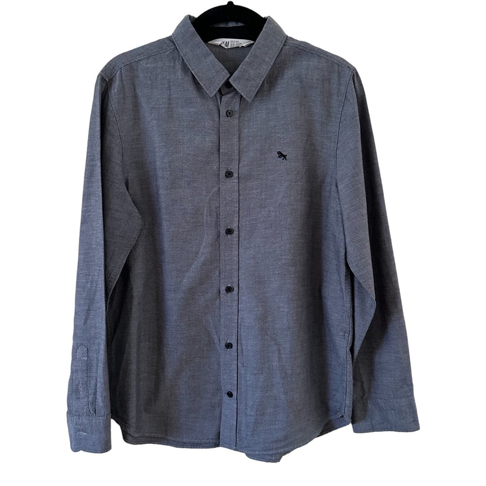 H&M Boys Long Sleeves Button Front Shirt Gray Size 20.
